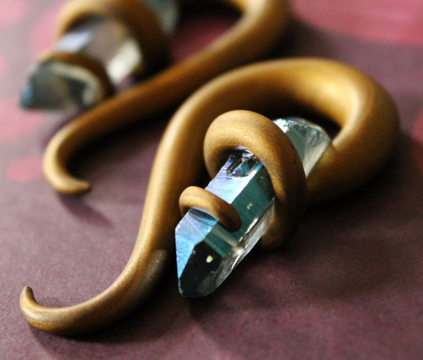 Bronze and Blue Ear Plugs Close Custom Jewellery