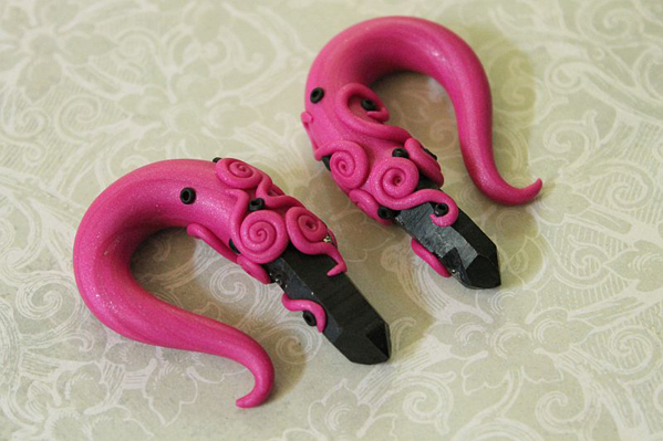 Fuchsia with Black Ear Plugs Close Custom Jewellery