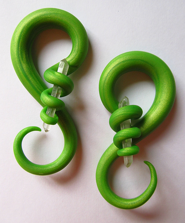 Green Crystal Ear Plugs Close Custom Jewellery