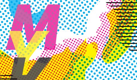 Abstract illustration containing letters CMYK